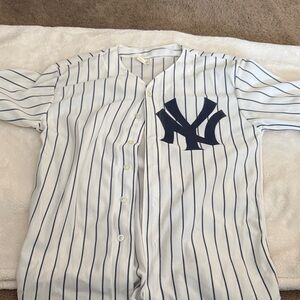 White and Navy Striped NY Yankees Baseball Jersey